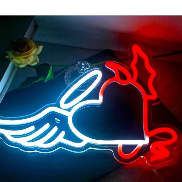 Angel/Devil Heart Trendy Sexy Neon Light LED Colorful Room Wall Dorm Party Decor - Picture 3 of 5